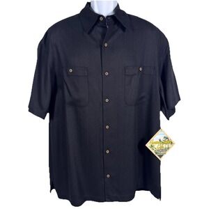 NEW Vtg Havana Jack's Cafe Men's Solid Black Hawaiian Shirt Sz L Button Up Rayon